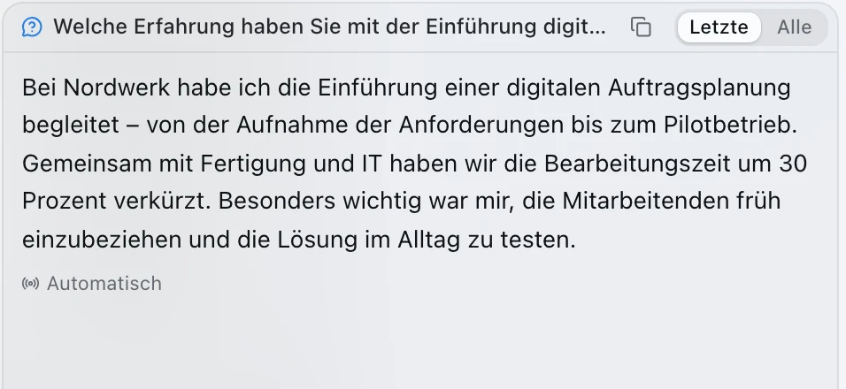 Fertiger Antwortvorschlag nach der vollständigen Frage
