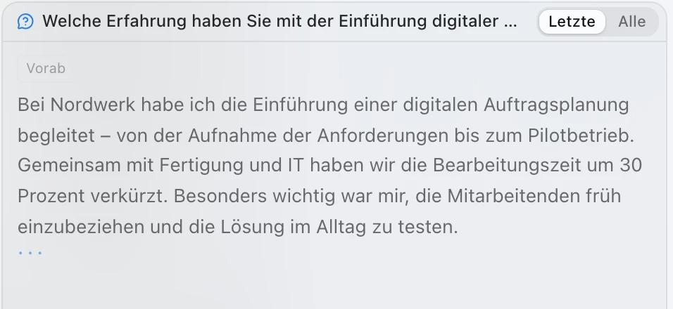Vorläufiger Antwortvorschlag mit der Markierung Vorab